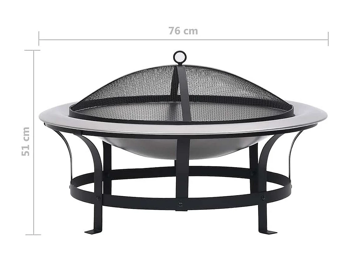 Foyer extérieur avec gril en acier inoxydable 76 cm