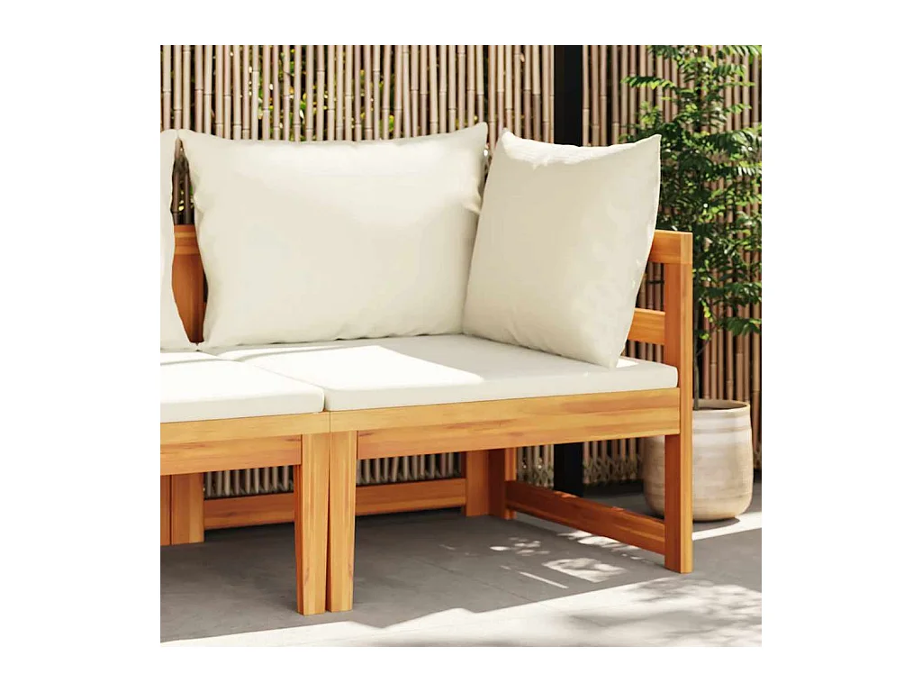 Canapé d'angle avec coussins blanc crème Bois d'acacia solide