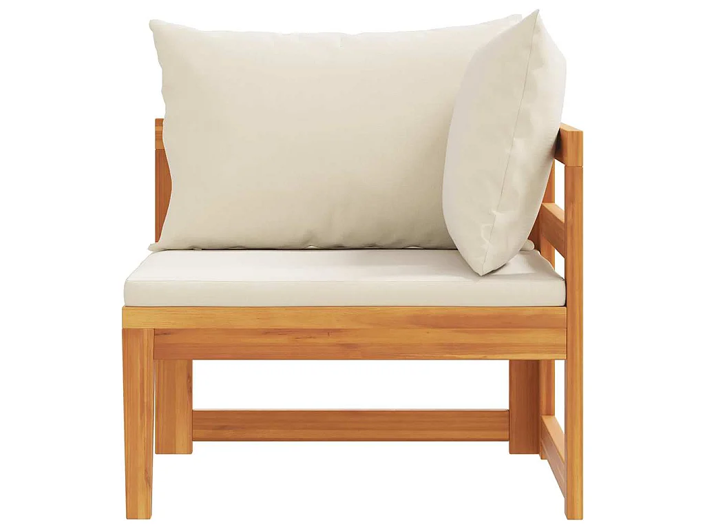 Divano Angolare con Cuscini Bianco Crema in Massello di Acacia