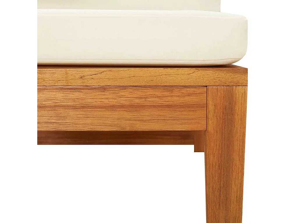 Divano Angolare con Cuscini Bianco Crema in Massello di Acacia