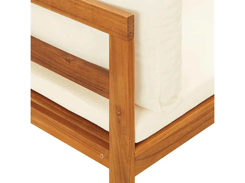 Divano Angolare con Cuscini Bianco Crema in Massello di Acacia