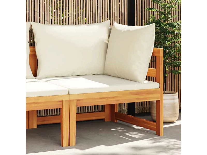 Canapé d'angle avec coussins blanc crème Bois d'acacia solide