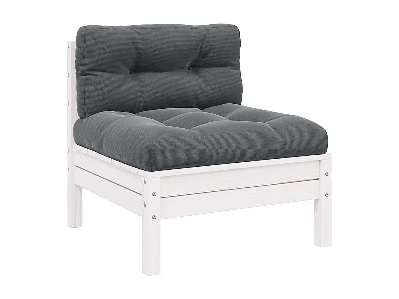 Garten-Mittelsofa mit Kissen Weiß Massivholz Kiefer