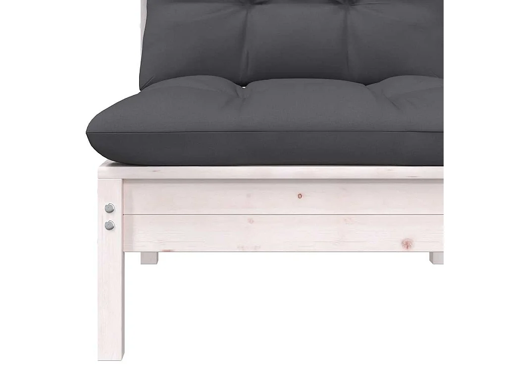 Canapé central de jardin avec coussins Blanc Bois de pin massif