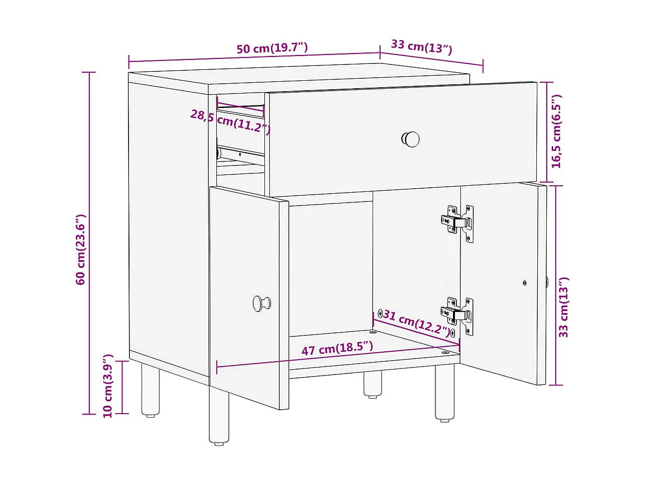 Mesa de cabeceira 50x33x60 cm madeira de mangueira maciça