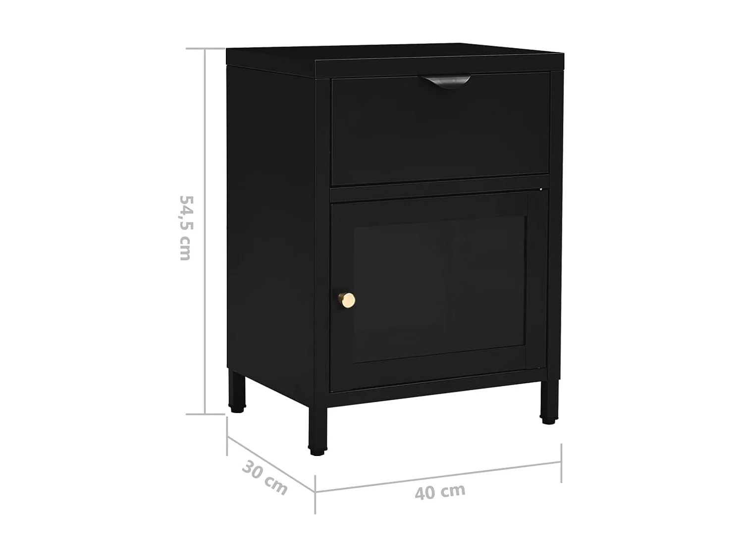 Table de chevet Noir 40x30x54,5 cm Acier et verre