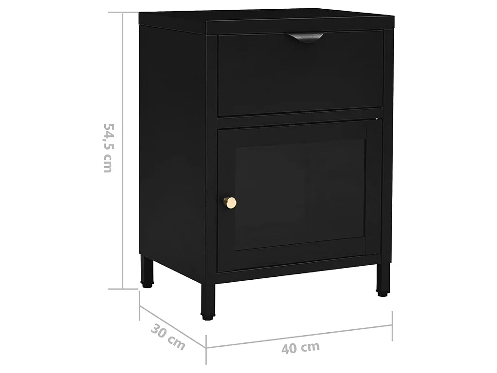 Nachttisch Schwarz 40x30x54,5 cm Stahl und Glas