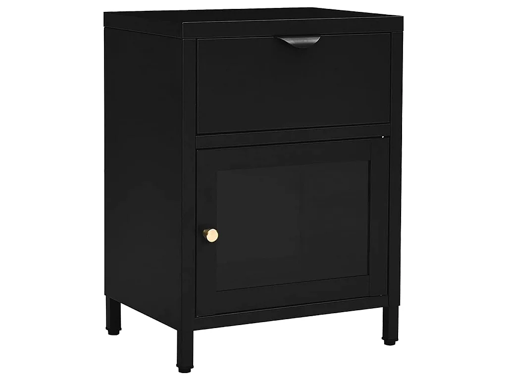 Table de chevet Noir 40x30x54,5 cm Acier et verre