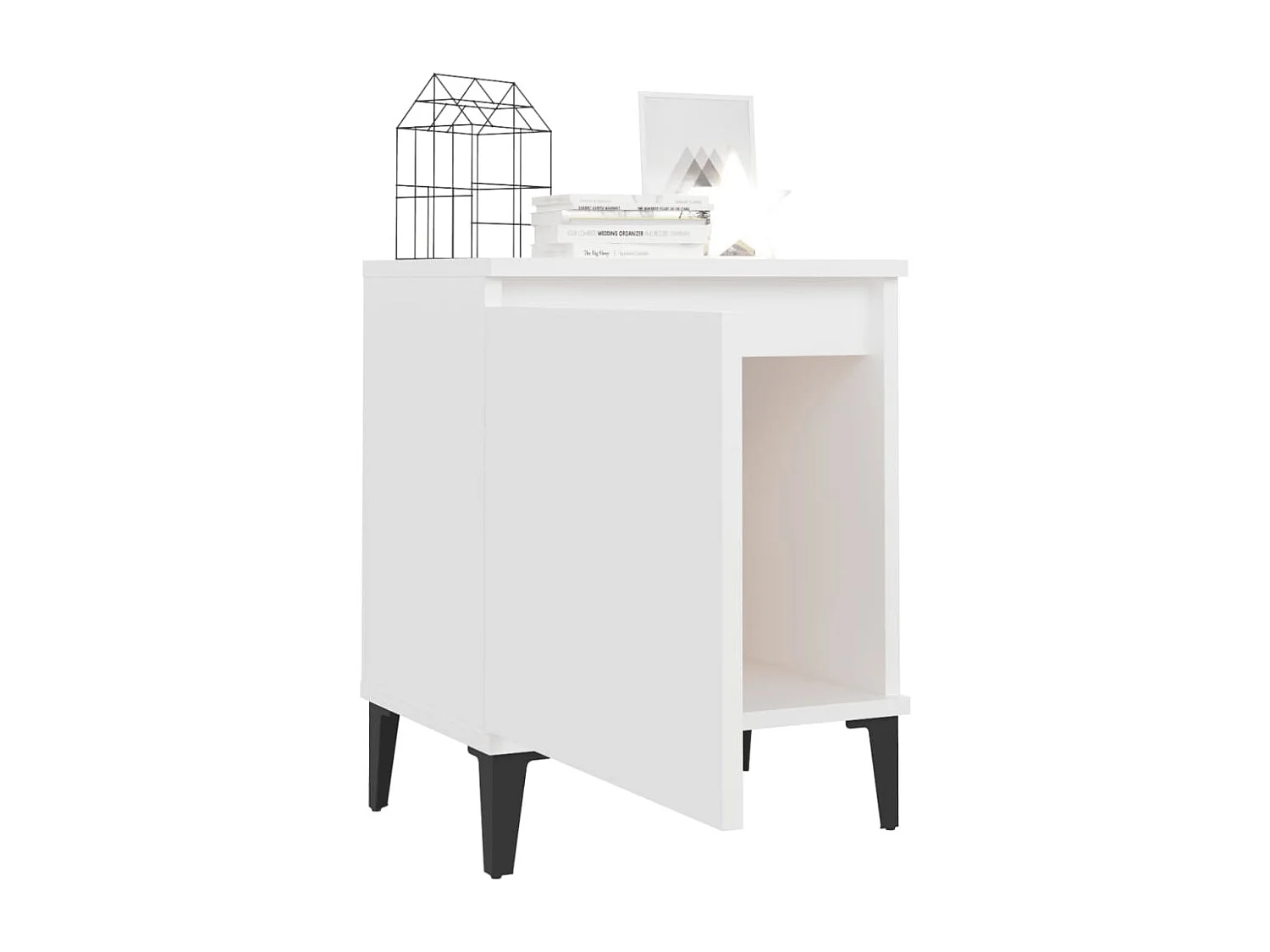 Table de chevet avec pieds en métal blanc 40x30x50 cm
