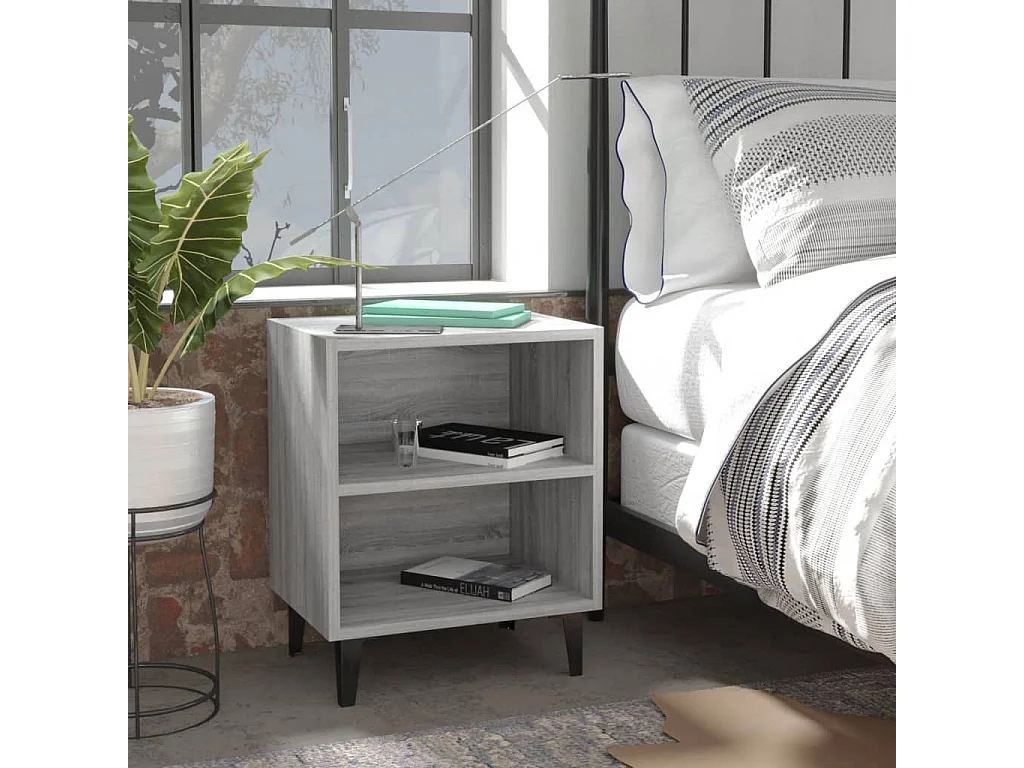 Comodino con Gambe in Metallo Grigio Sonoma 40x30x50 cm