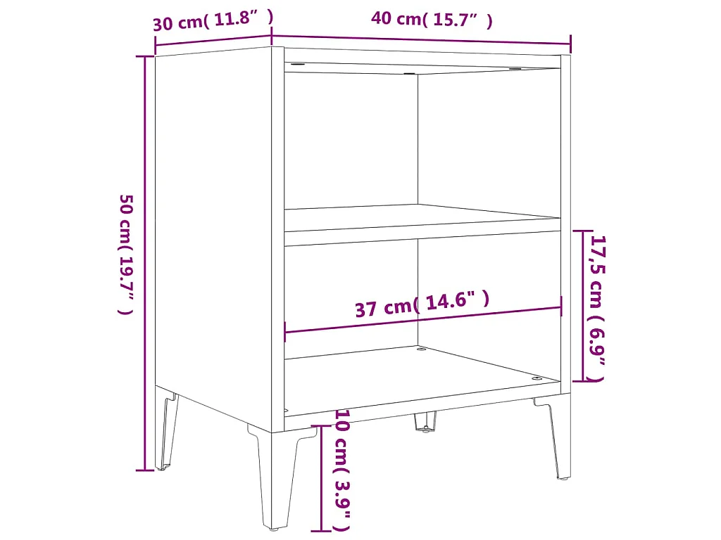 Nachtkastje met metalen poten 40x30x50 cm grijs sonoma eiken