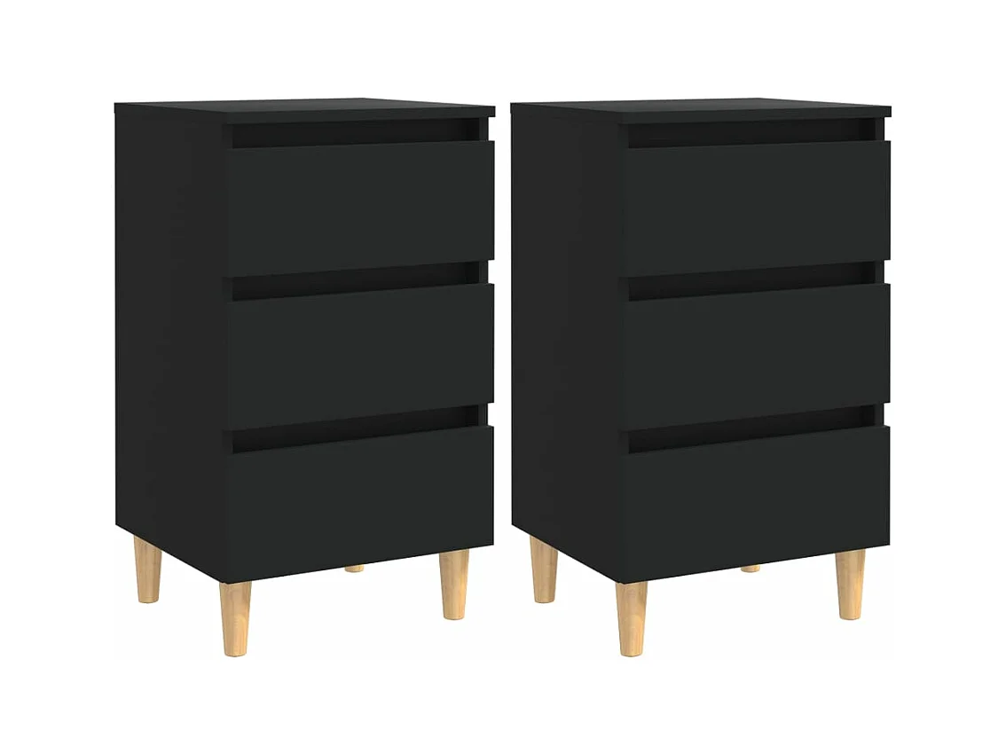 Nachtkastjes 2 st met massief houten poten 40x35x69 cm zwart