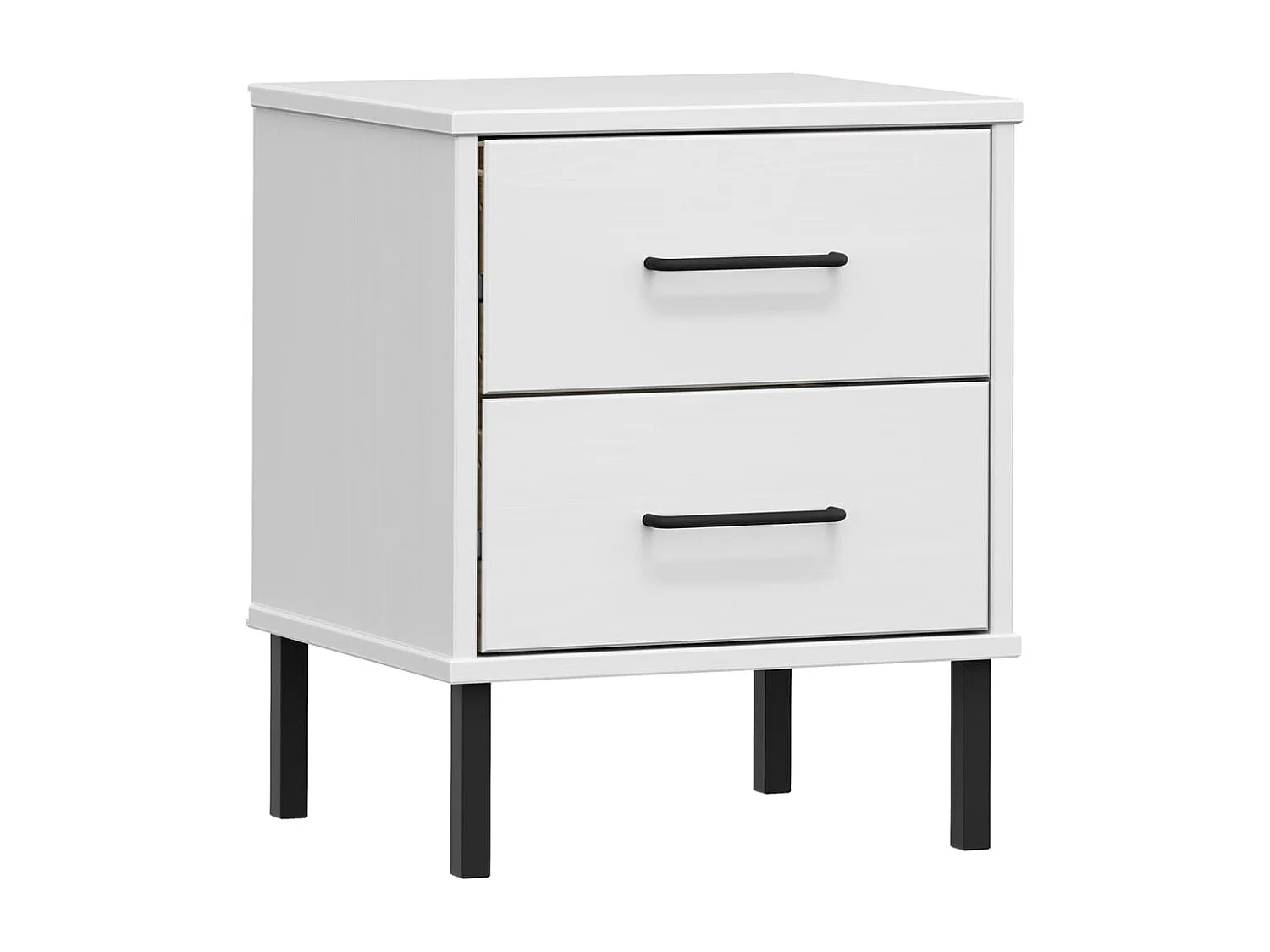Table de chevet avec pieds en métal Blanc Bois pin massif OSLO