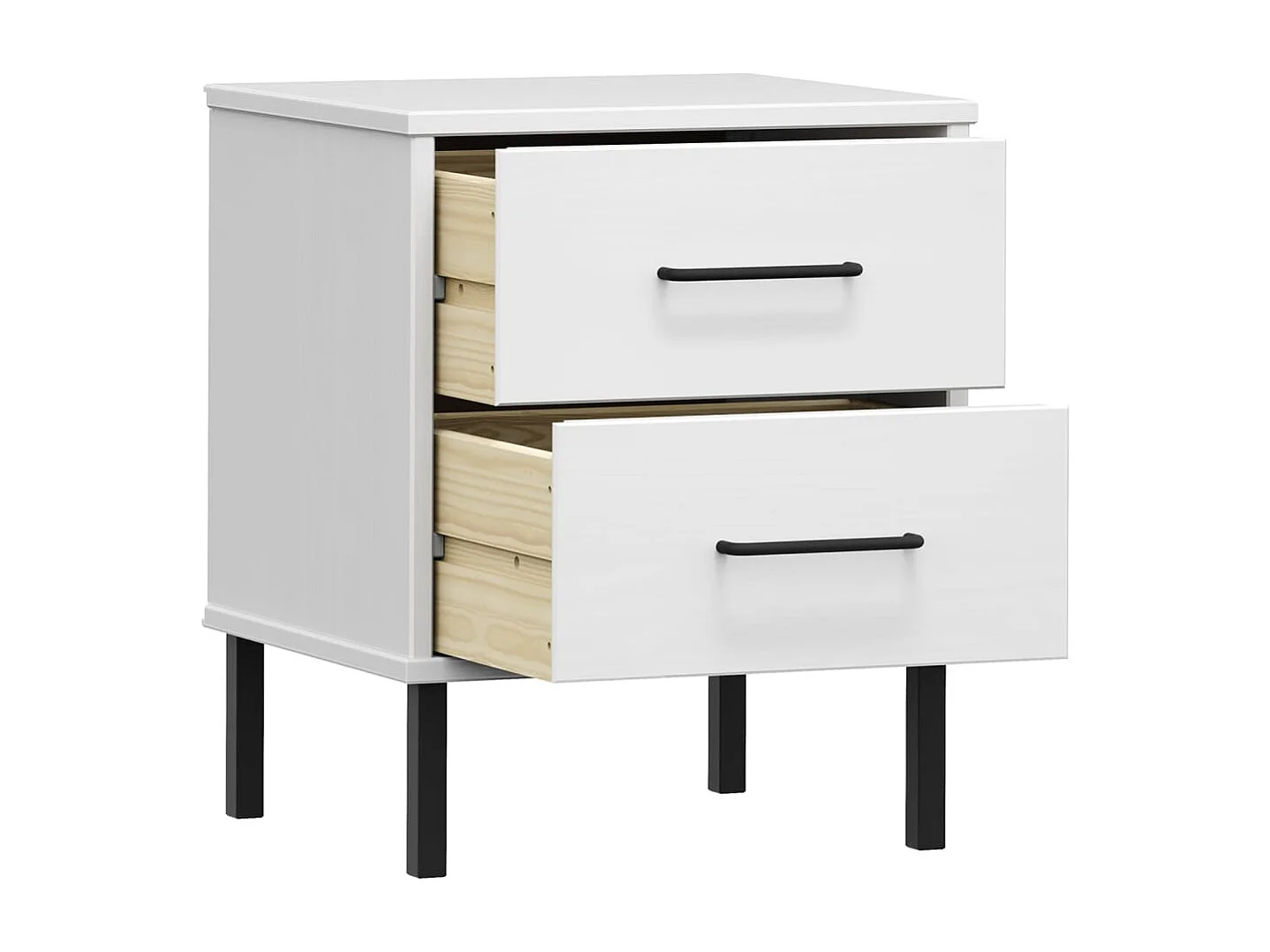 Table de chevet avec pieds en métal Blanc Bois pin massif OSLO