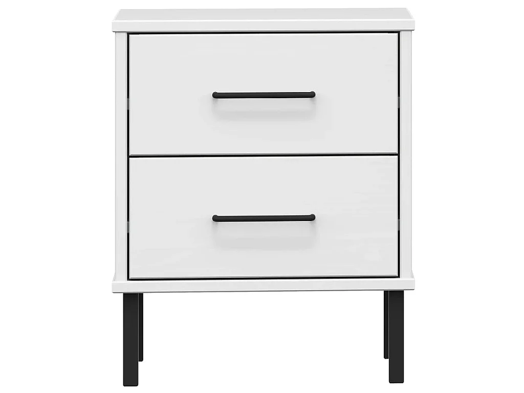 Table de chevet avec pieds en métal Blanc Bois pin massif OSLO