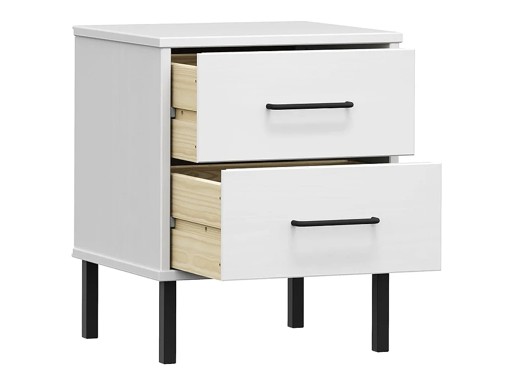 Table de chevet avec pieds en métal Blanc Bois pin massif OSLO