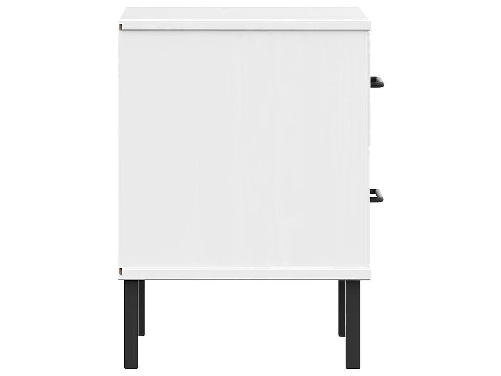 Table de chevet avec pieds en métal Blanc Bois pin massif OSLO