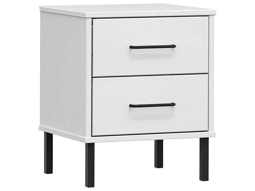 Table de chevet avec pieds en métal Blanc Bois pin massif OSLO