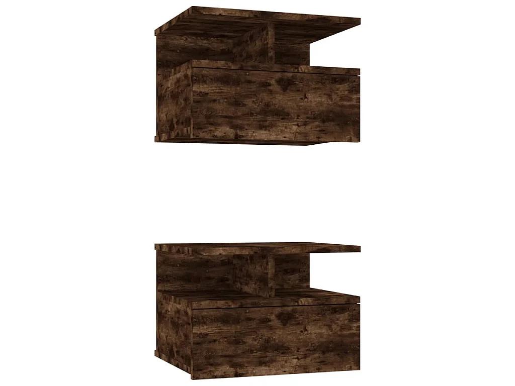 Tables de chevet flottantes 2 pcs Chêne fumé Bois d’ingénierie