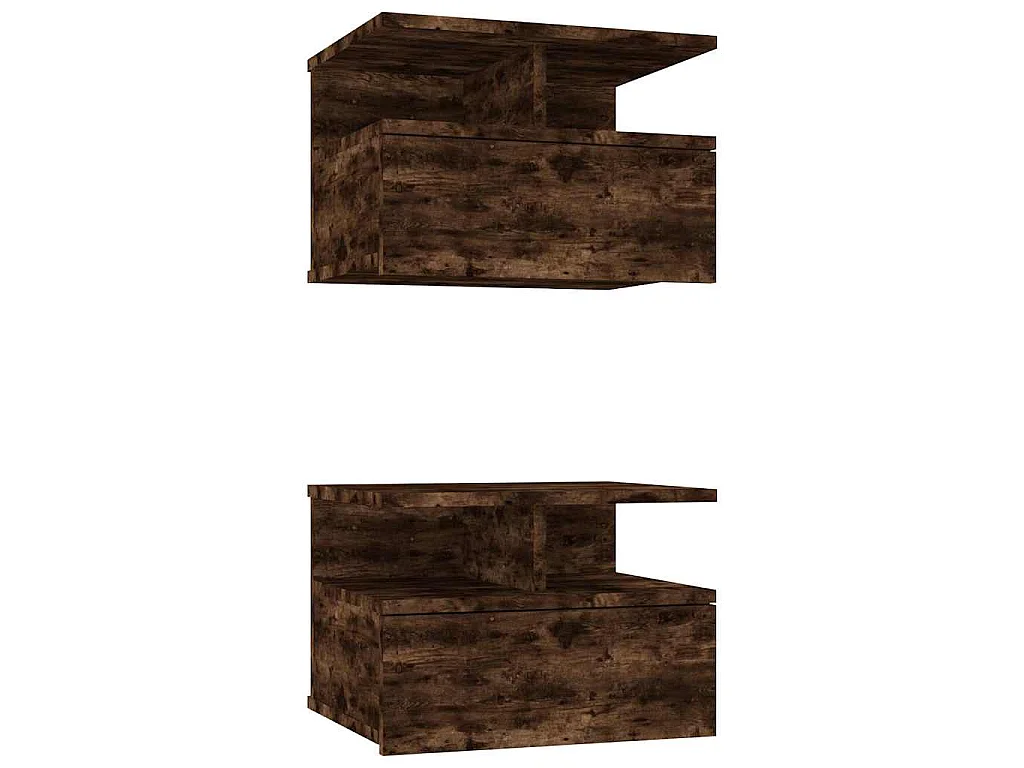 Tables de chevet flottantes 2 pcs Chêne fumé Bois d’ingénierie