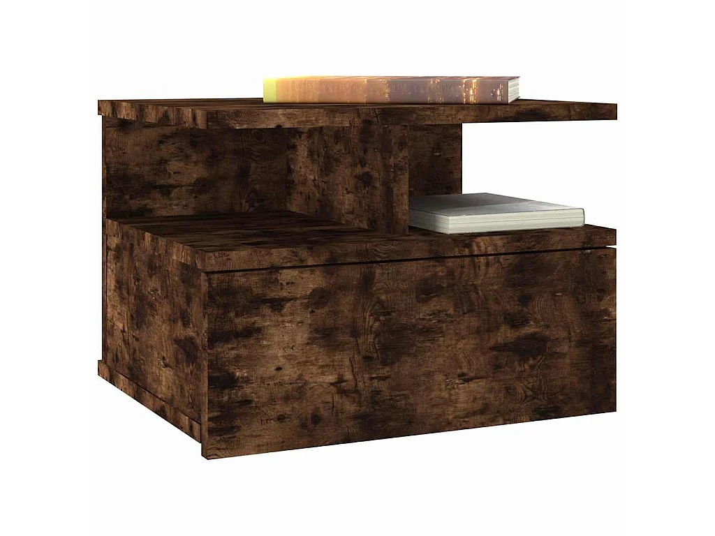 Tables de chevet flottantes 2 pcs Chêne fumé Bois d’ingénierie