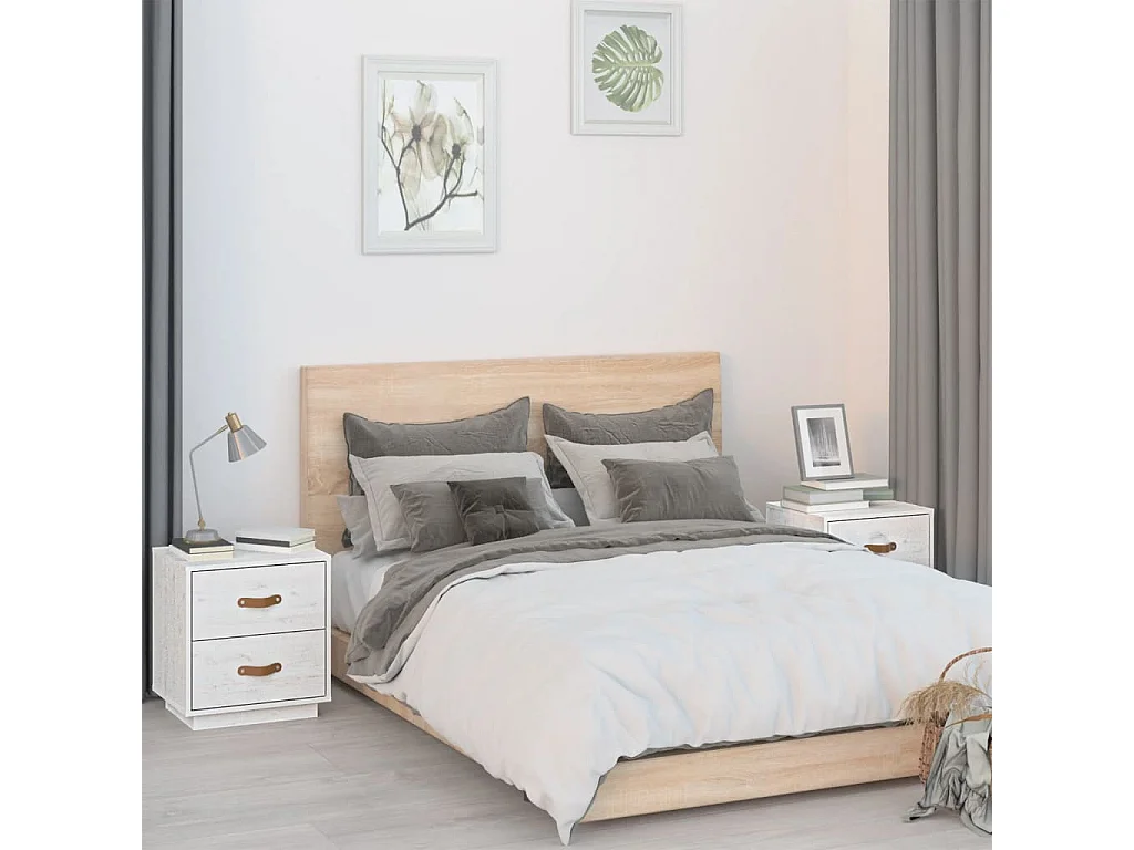 Mesas de cabeceira 2 pcs 40x34x45 cm pinho maciço branco