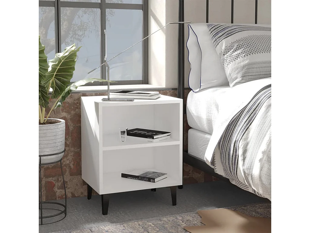 Comodino con Gambe in Metallo Bianco 40x30x50 cm