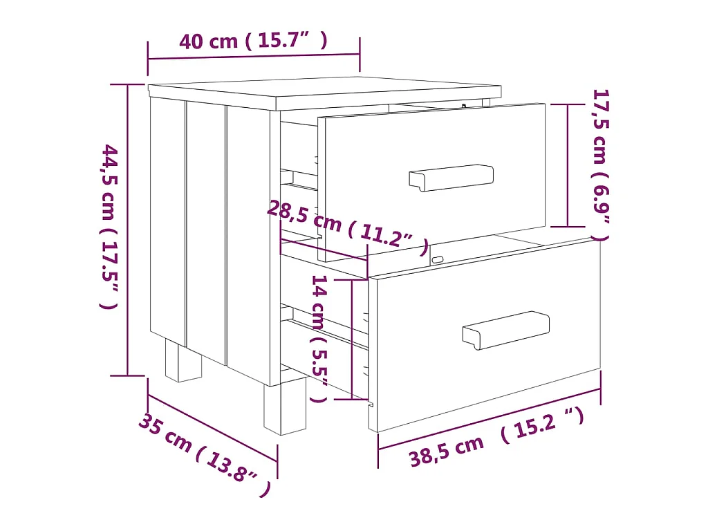 Nachtkastjes HAMAR 2 st 40x35x44,5 cm grenenhout honingbruin