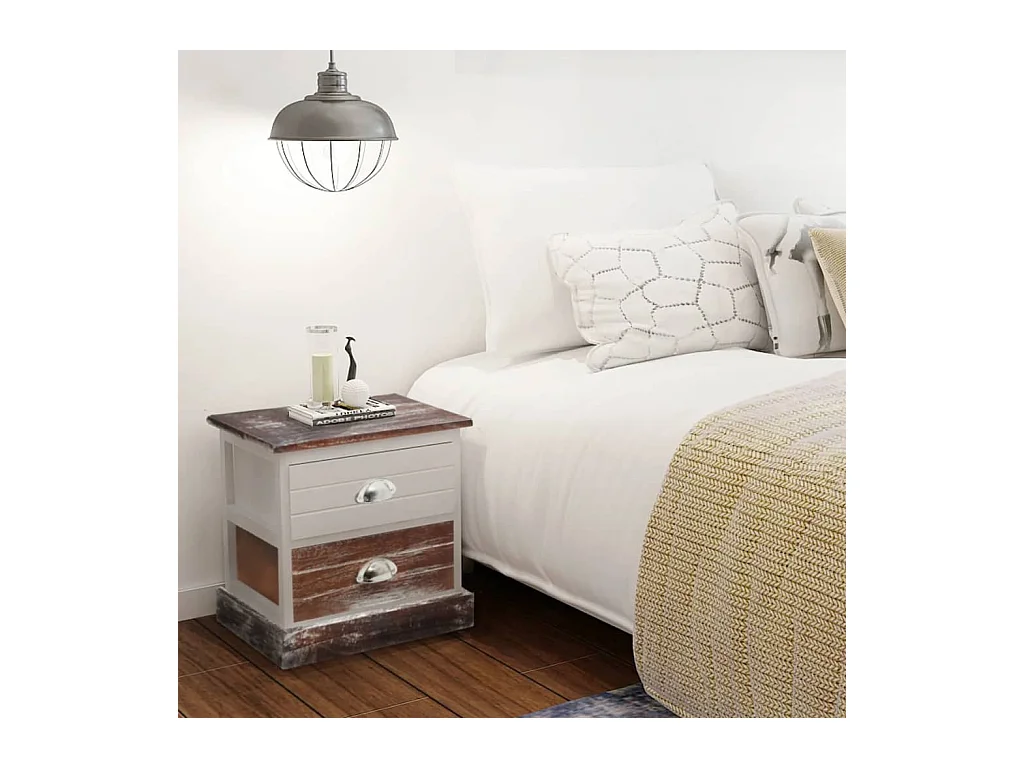 Table de chevet 2 pcs Marron et Blanc