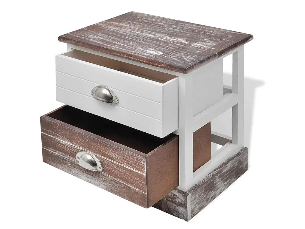 Table de chevet 2 pcs Marron et Blanc