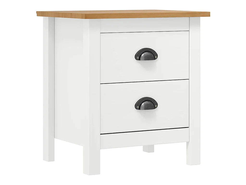 Comodino Hill Bianco 46x35x49,5 cm Legno Massello di Pino