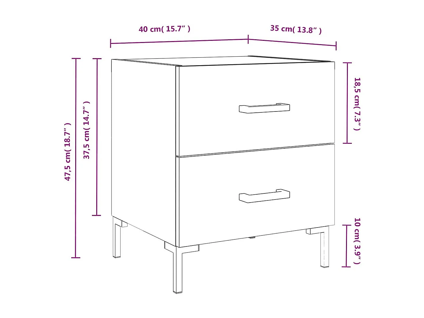 Table de chevet blanc 40x35x47,5 cm bois d’ingénierie