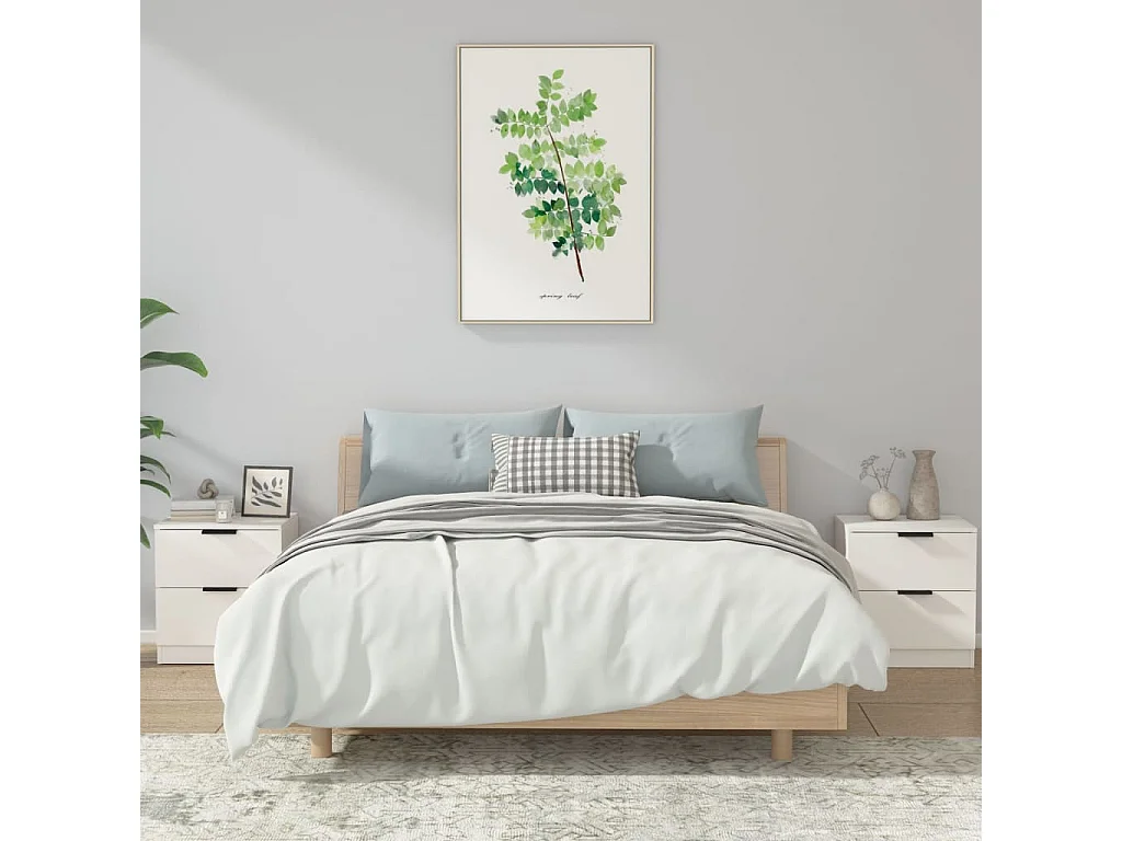 Tables de chevet 2 pcs Blanc Bois d'ingénierie