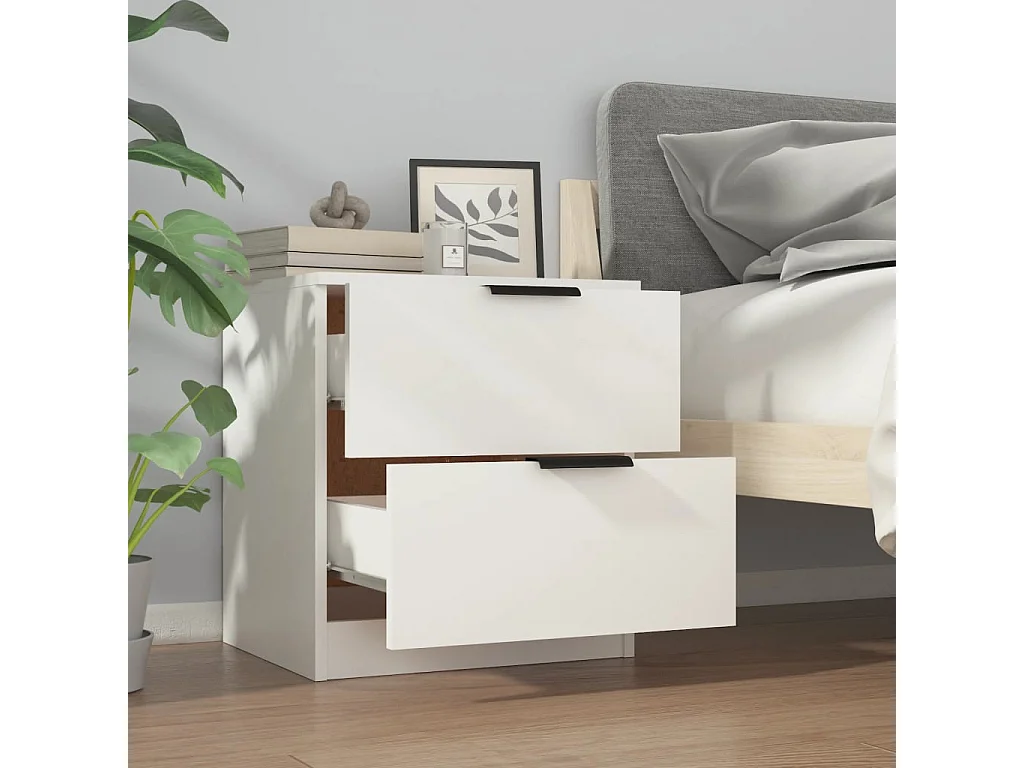 Tables de chevet 2 pcs Blanc Bois d'ingénierie