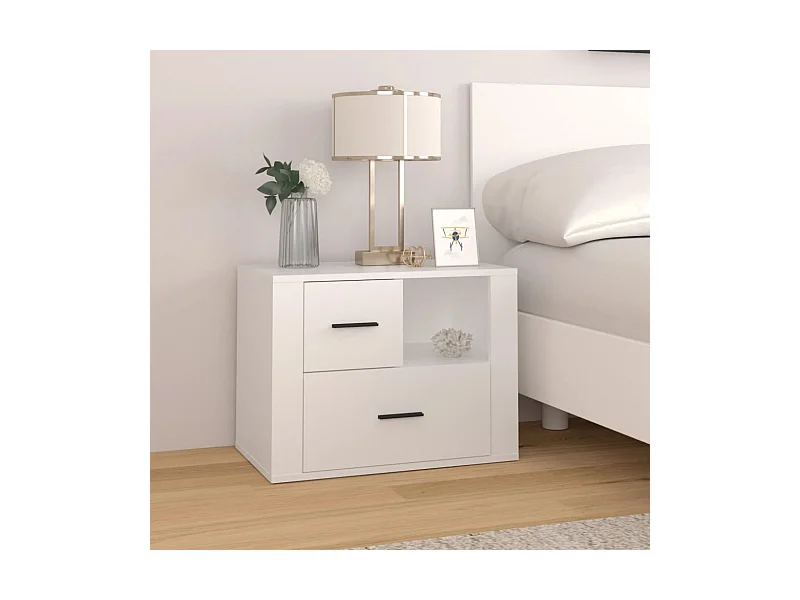 Nachtkastje 60x36x45 cm bewerkt hout wit