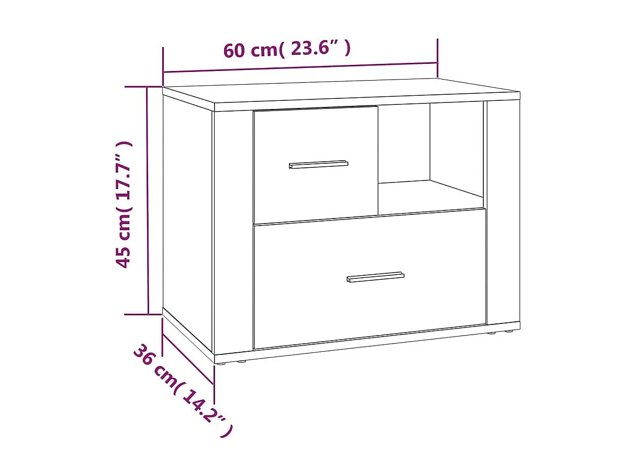 Nachtkastje 60x36x45 cm bewerkt hout wit