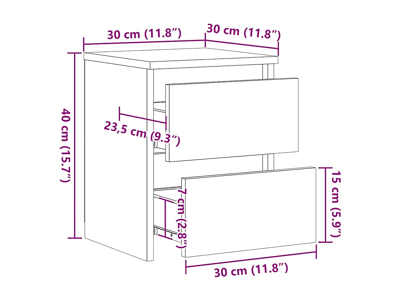 Tables de chevet 2 pcs Noir 30x30x40 cm Bois d'ingénierie