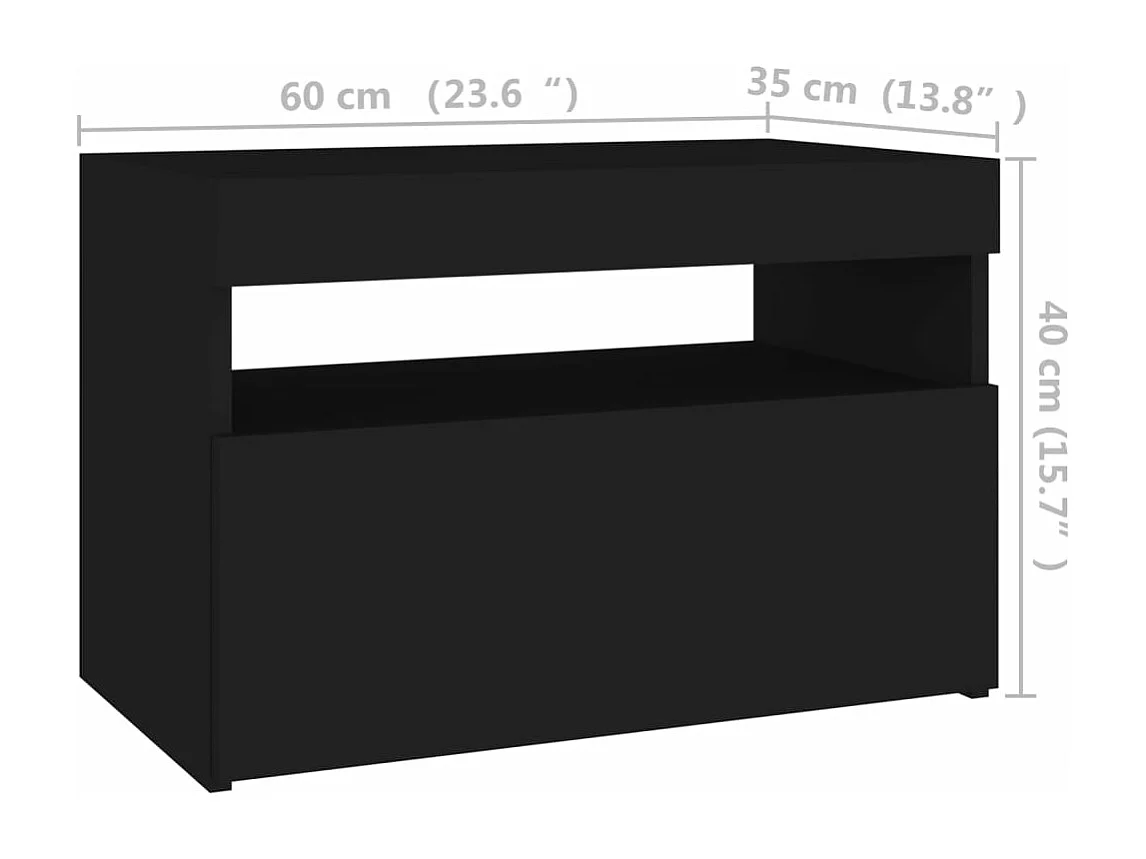 Nachtkastje 2 st LED-verlichting 60x35x40 cm bewerkt hout zwart