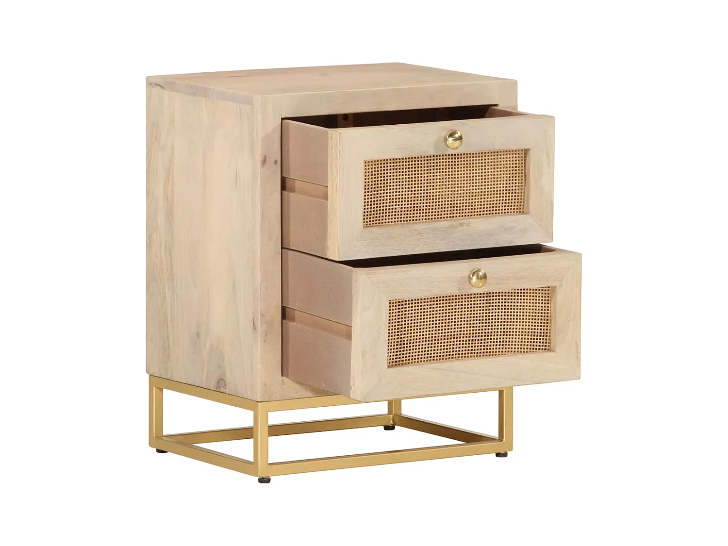 Comodino 40x30x50 cm in Legno Massello di Mango e Ferro