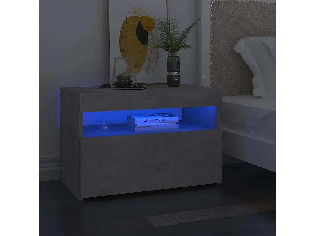 Tables de chevet avec lumières LED 2 pcs gris béton 60x35x40 cm