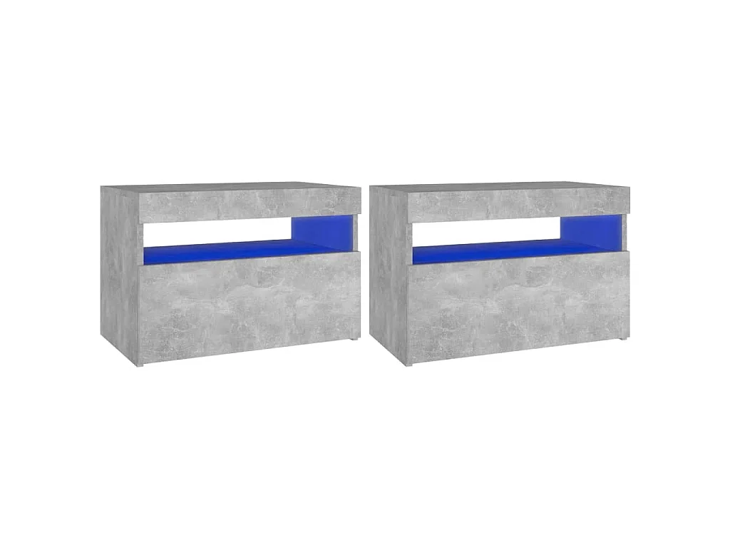 Tables de chevet avec lumières LED 2 pcs gris béton 60x35x40 cm