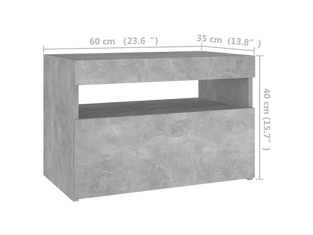Tables de chevet avec lumières LED 2 pcs gris béton 60x35x40 cm