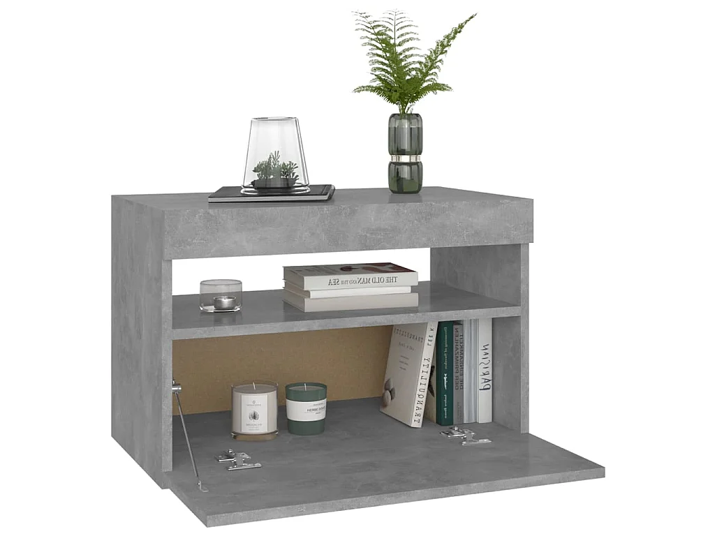 Tables de chevet avec lumières LED 2 pcs gris béton 60x35x40 cm