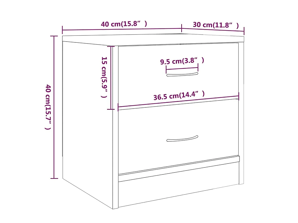 Nachtkastje 40x30x40 cm bewerkt hout gerookt eikenkleurig