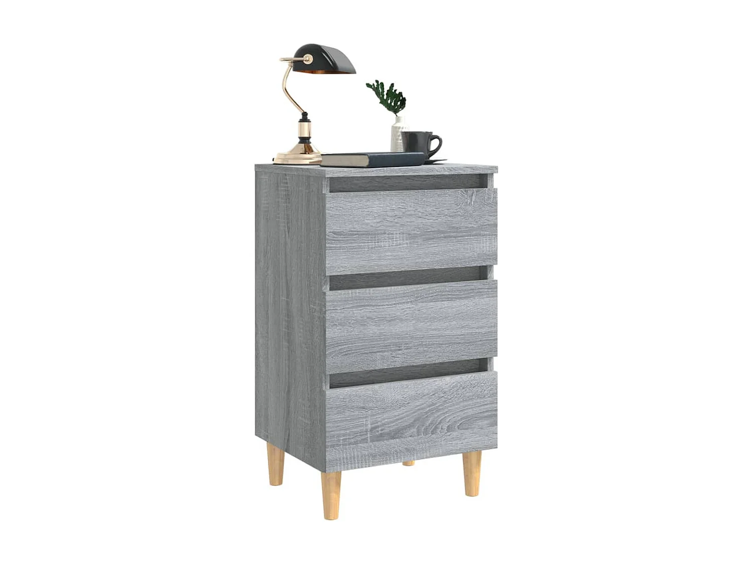 Mesita de noche con patas madera maciza gris Sonoma 40x35x69 cm