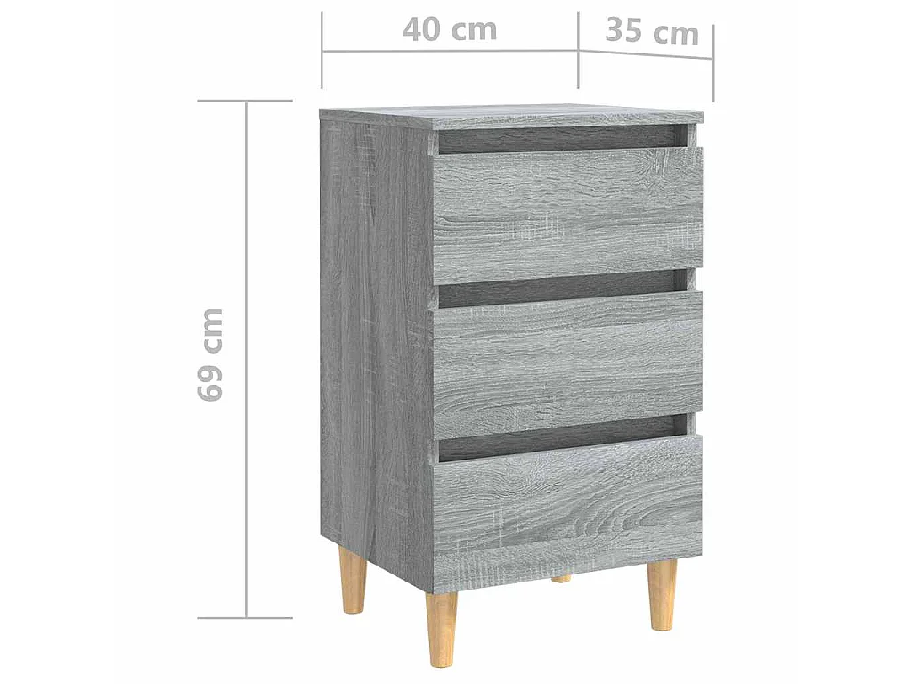 Table de chevet avec pieds en bois Sonoma gris 40x35x69 cm