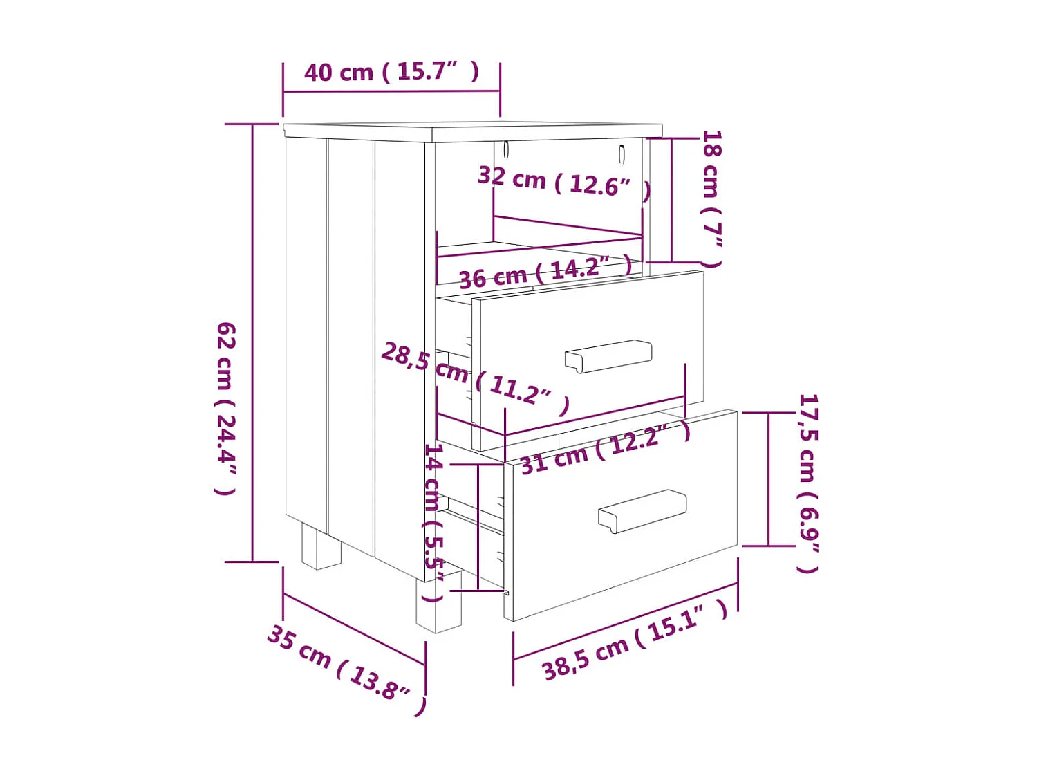 Mesa de cabeceira HAMAR 40x35x62 cm pinho maciço castanho-mel