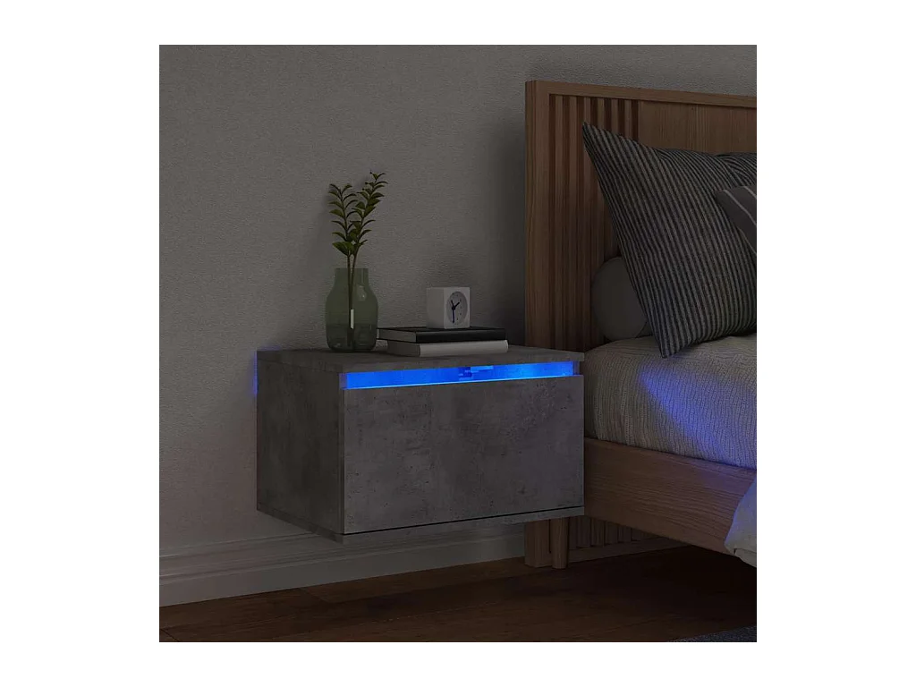 Table de chevet murale avec lumières LED gris béton