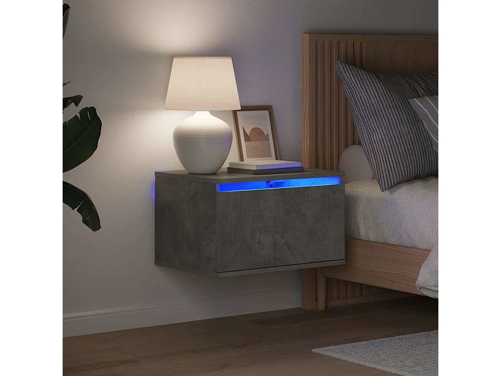 Nachtkastje met LED's wandgemonteerd betongrijs