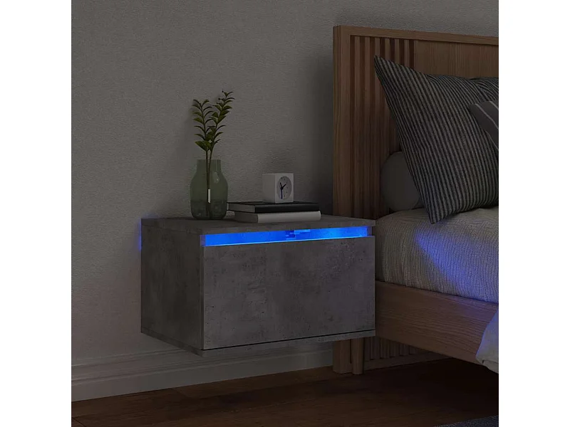 Table de chevet murale avec lumières LED gris béton